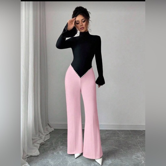 Pants - Elegant Black and Pink Women's Jumpsuit